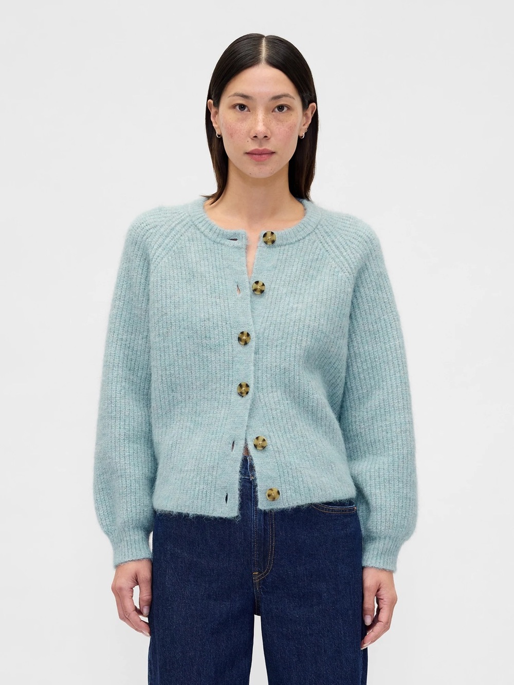 NWT Gap Light Blue Chunky Ribbed Button-Front Sweater